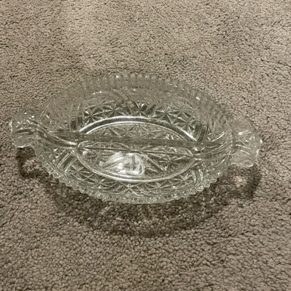 Vintage Elegant Clear Glass Divided‎ Serving Dish